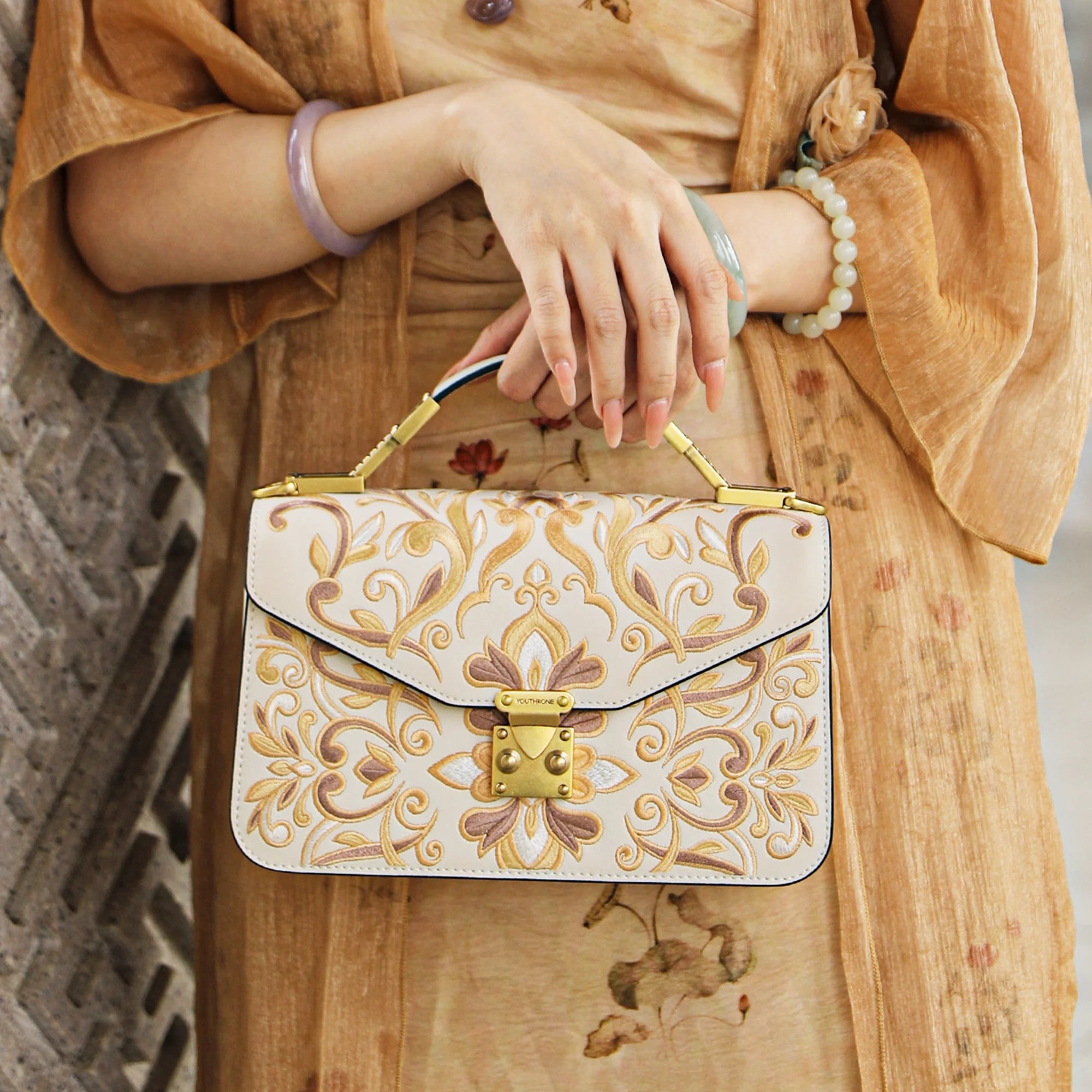 Vintage Jacquard Flap Handbag with Gold Clasp