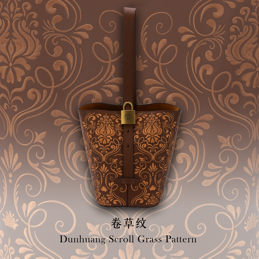 Luxury Dunhuang Scroll Vine Leather Bucket Bag Suzhou Embroidery Shoulder Bag