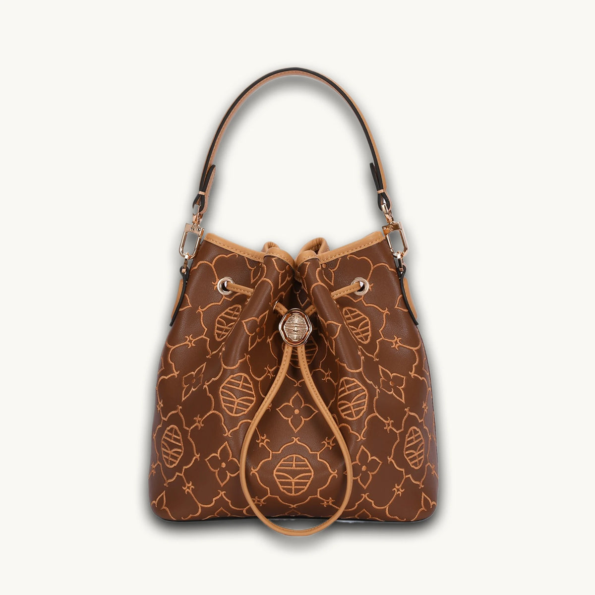 Luxury Chinese "Xing" Lucky Embroidered Leather Eastern Fortune Bucket Bag