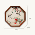 Cargar la imagen en la vista de la galería, Double-sided embroidery of two birds among red pomegranate flowers and fruit in an octagonal hardwood frame on cream silk
