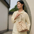 Bild in Galerie-Betrachter laden, Genuine Leather Bucket Bag with Traditional Treasure Chest Pattern Suzhou Embroidery, Chain Shoulder Crossbody Handbag Outdoor Lifestyle 
