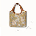 Carica l'immagine nel visualizzatore della galleria, SinoCrafted golden Qilin and peony Song brocade handbag with brown leather handles
