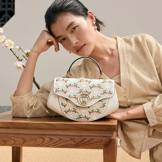 Floral Wave Suzhou Embroidered Genuine Leather Crossbody Bag
