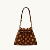 Oriental Luxury Embroidered Leather Tote Bag with Tang Dynasty Baoxiang Flower Motif