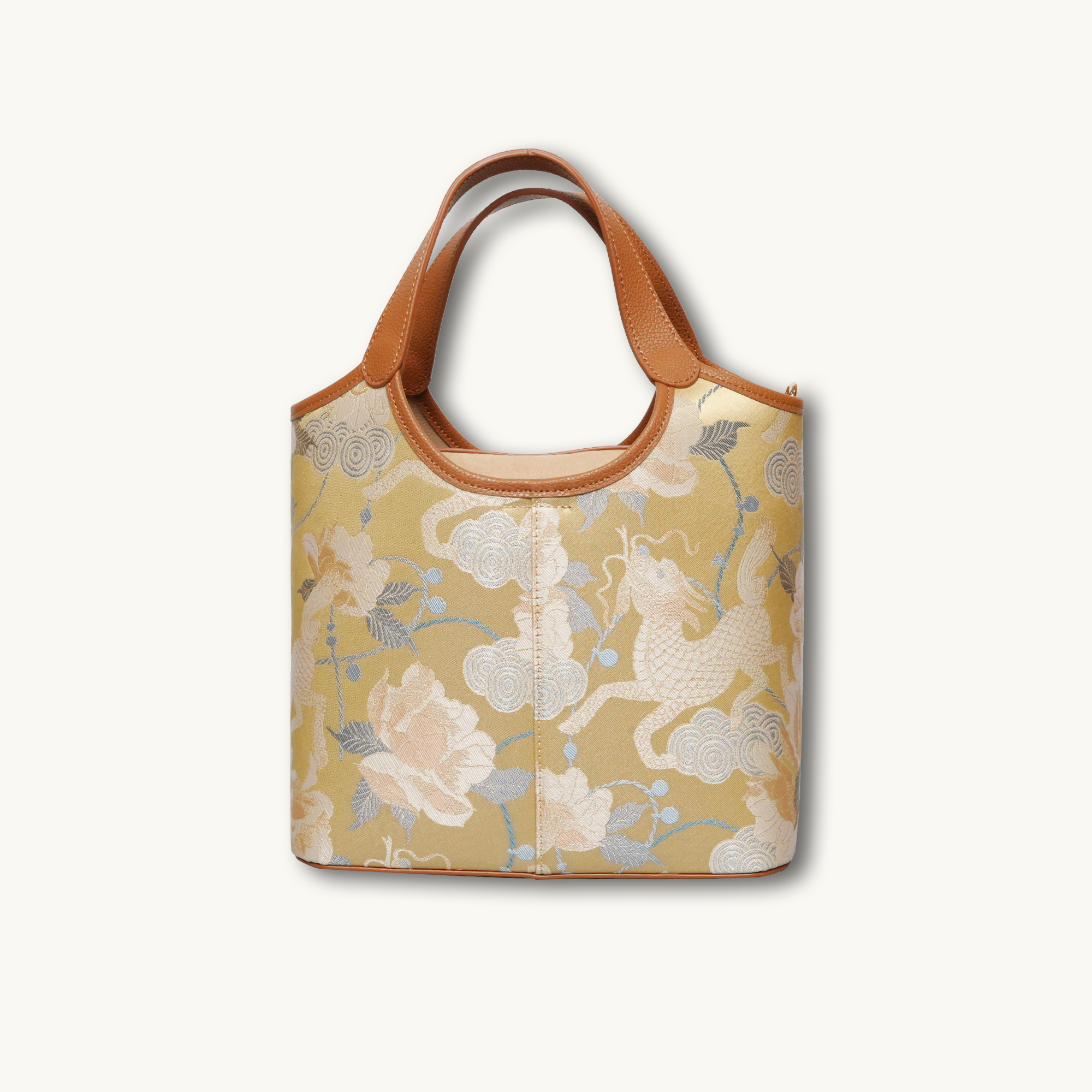 Luxury Song Brocade Golden Qilin Peony Leather Handbag
