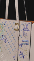 Load and play video in Gallery viewer, Luxury Handcrafted Chinese Embroidery Three-Blue Cloud Pattern Genuine Leather Tote Bag
