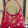 Carica e riproduci il video nel visualizzatore della galleria, Chinoiserie Luxury Song Brocade Red & Gold Fu Lu Leather Handbag
